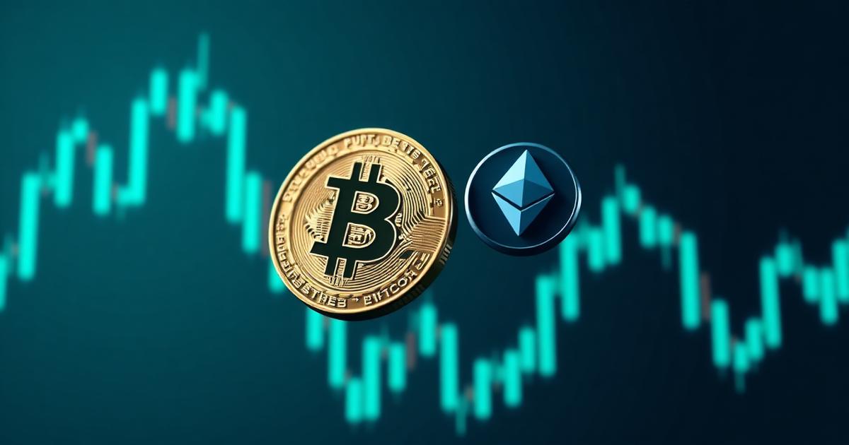 Trading di criptovalute: monete digitali e grafico a candele turchese