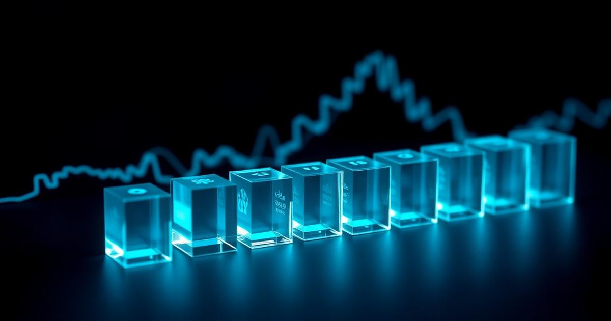 Strategie di trading per principianti: blocchi di vetro luminosi e curva di prezzo