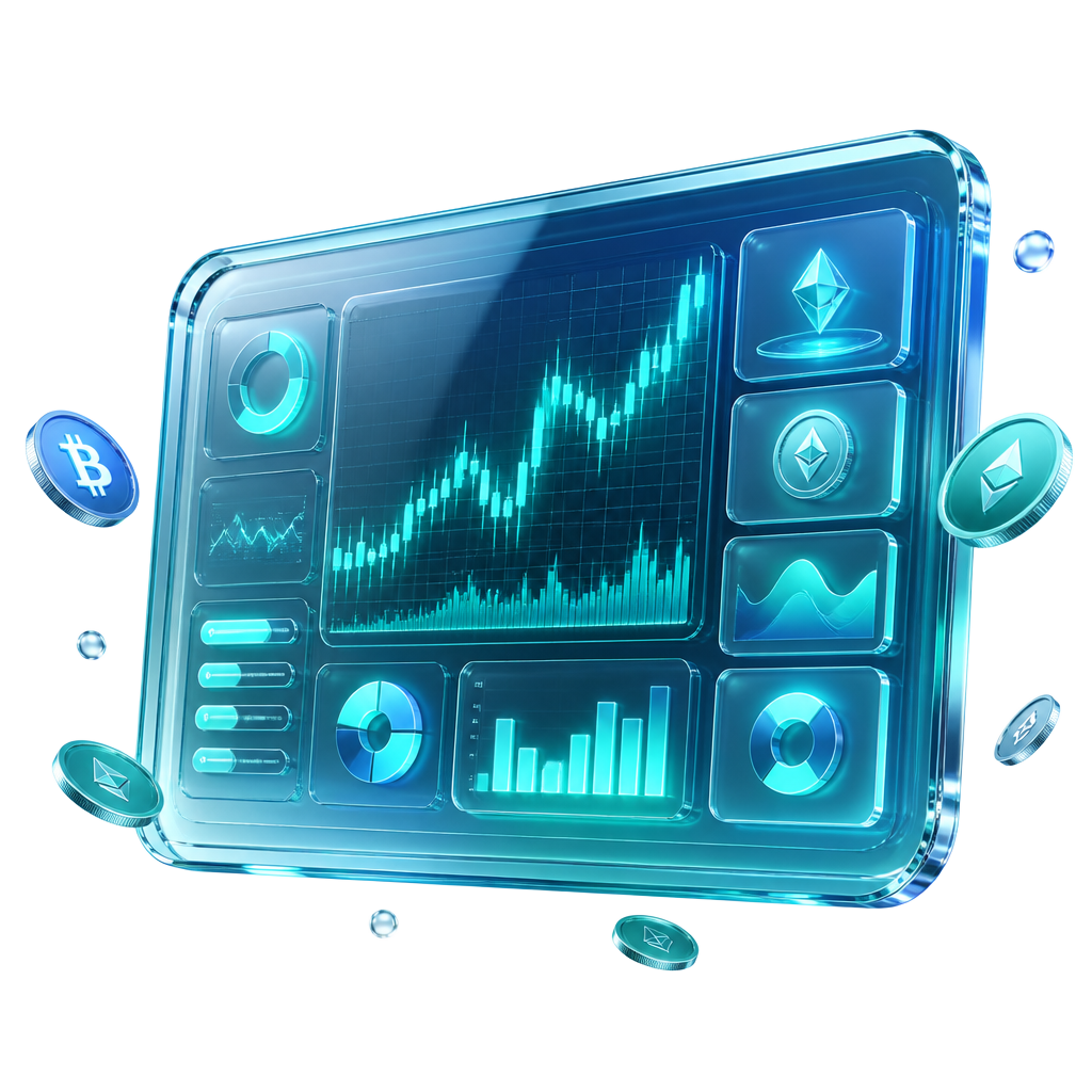 Interfaccia di analisi di mercato in stile futuristico usata per illustrare lo studio della piattaforma RORMarkets